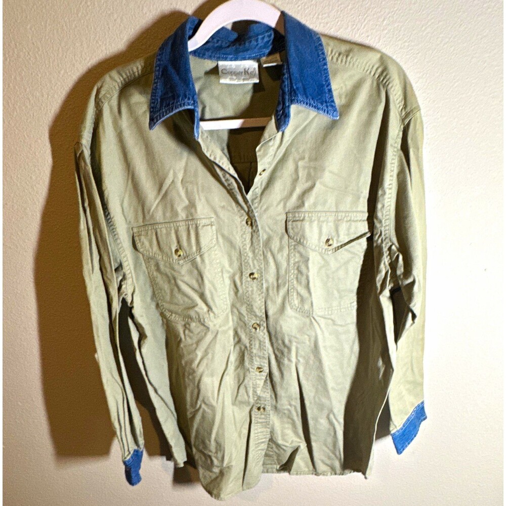 Copper Key Men’s Cotton Button-Up Shirt Beige/Blue Point Collar Pockets 46"